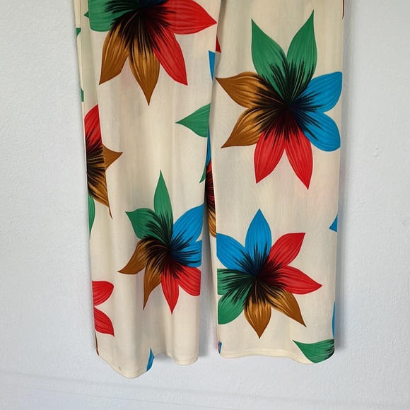 A3 Design cream tropical floral print split front high waist pants size small - Picture 8 of 10